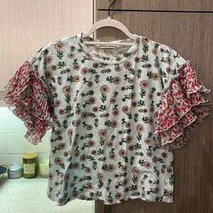 Alice + Olivia blue floral print crew neck crop top size XS